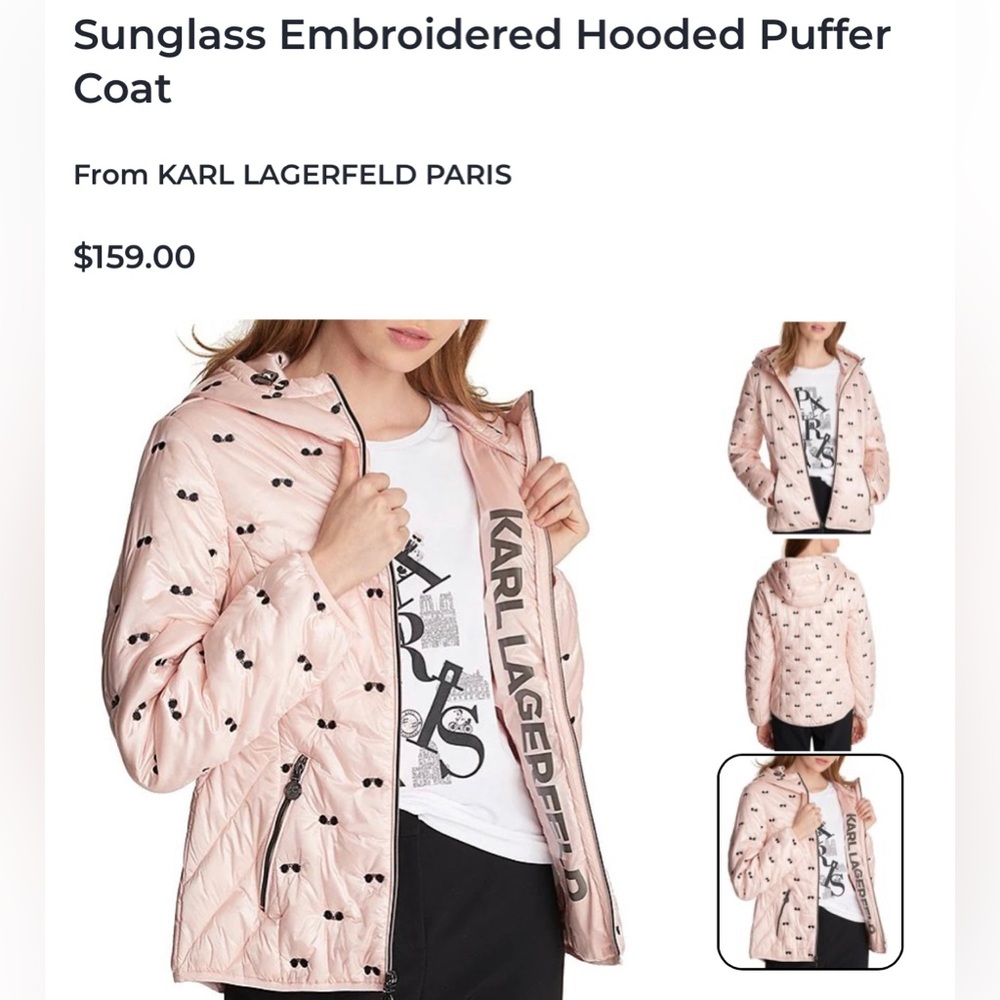 AUTHENTIC Karl Lagerfeld Paris Women's Sunglass Embroidered Puffer Jacket XS